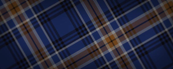The UCR official tartan of blue, gold, white and black