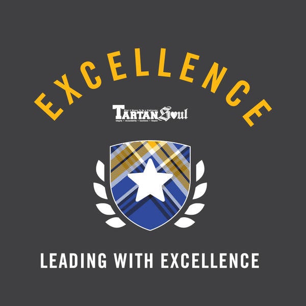 Illustrated graphic of a shield denoting excellence. UCR promotes leading with Excellence.