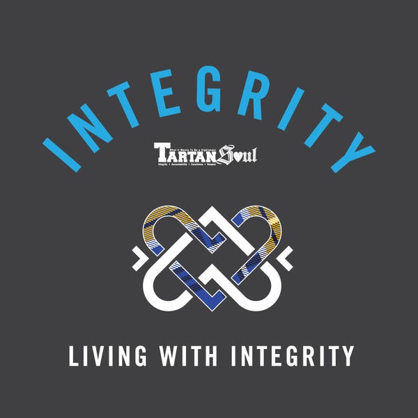 Illustrated graphic of interlocking hearts. UCR promotes living with Integrity.